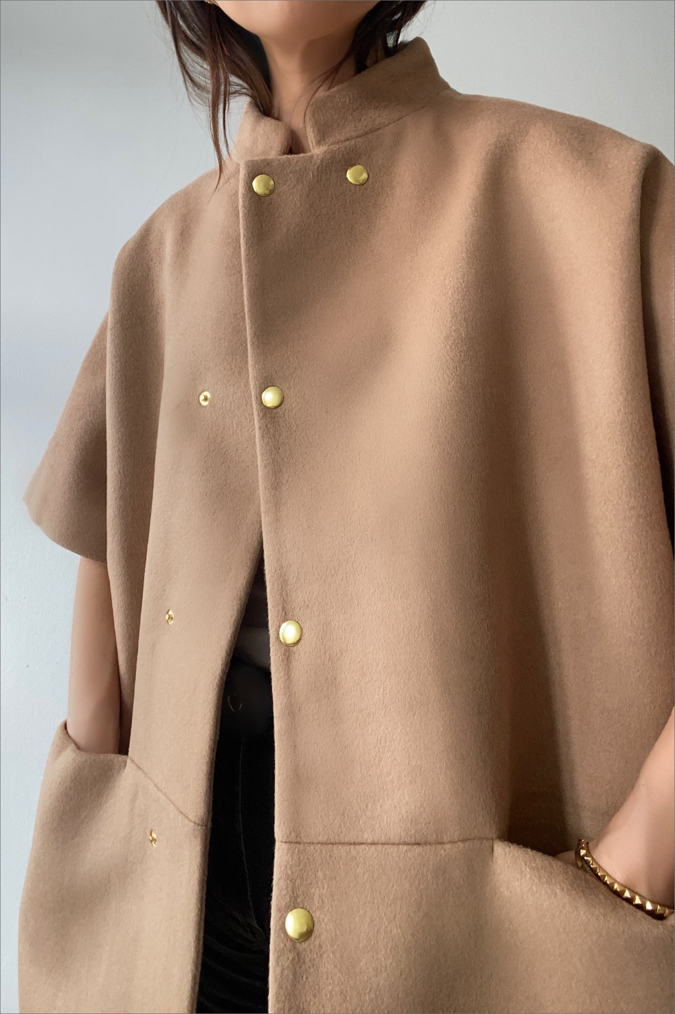 Mandarin collar wool coat best sale