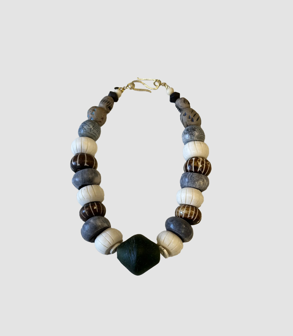 African bone, glass and wooden pearls