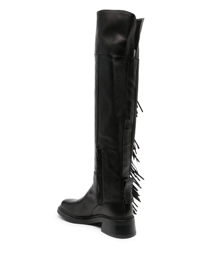 Knee-Lenght Fringe Leather Boots