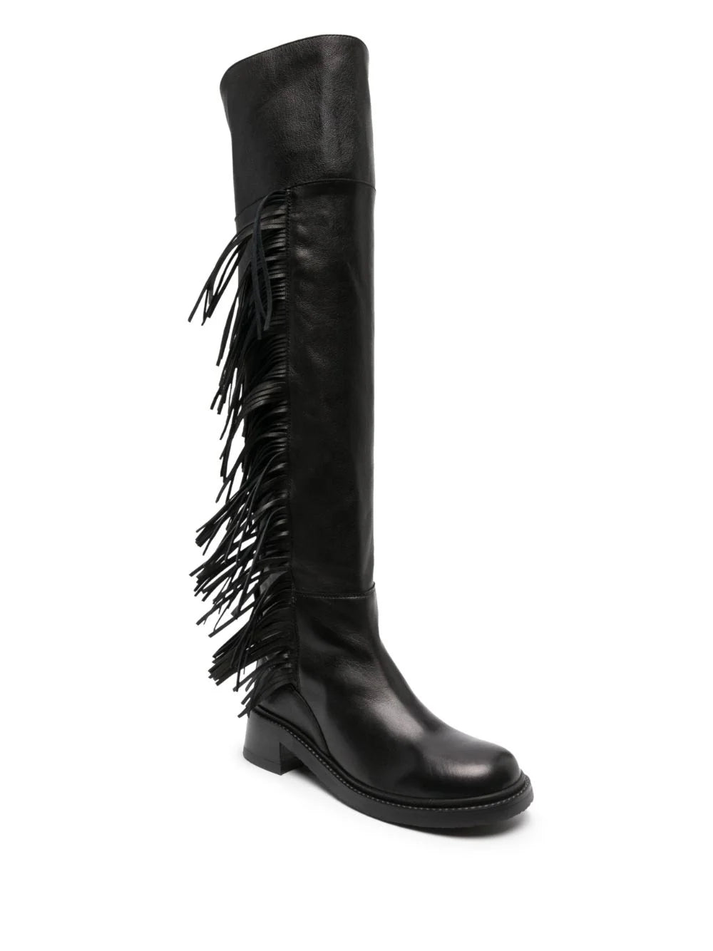 Knee-Lenght Fringe Leather Boots