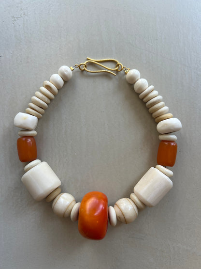 African Bonepearls & Amber Necklace
