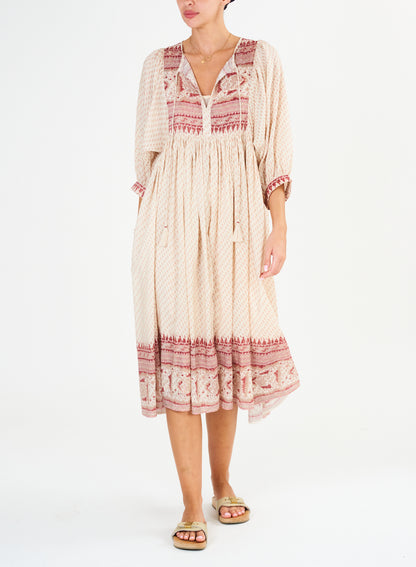 Ode Print Gathered Dress