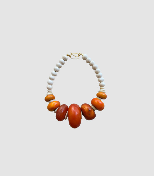 African Bone Pearls & Amber Necklace