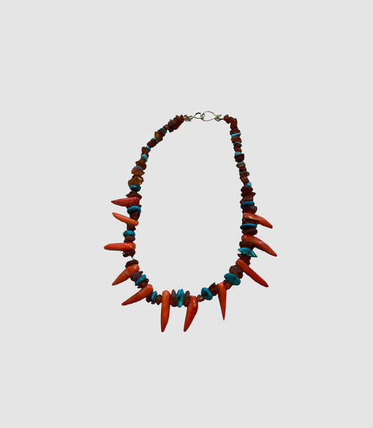 Necklace in Coral Amber and Turqoise