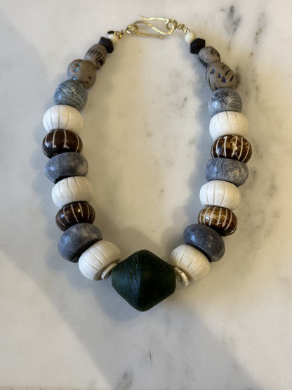 African bone, glass and wooden pearls