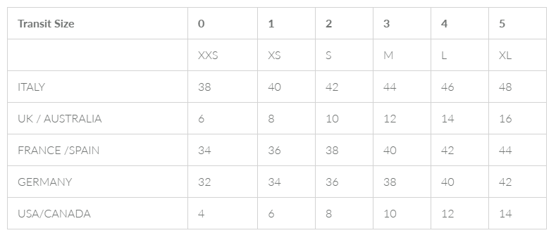 transit size guide shirt