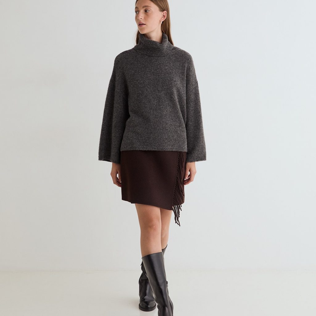 Yerse Handmade Fringe Mini Skirt Chocolate
