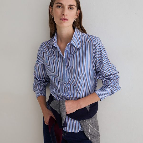 Yerse Regular Fit Poplin Shirt Blue Stripes