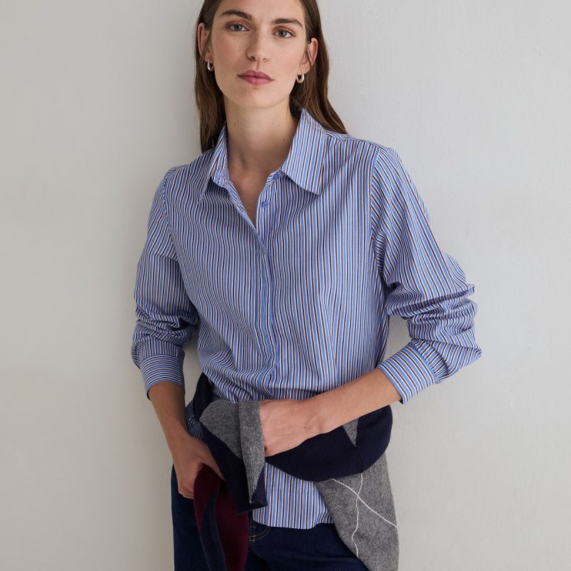 Yerse Regular Fit Poplin Shirt Blue Stripes