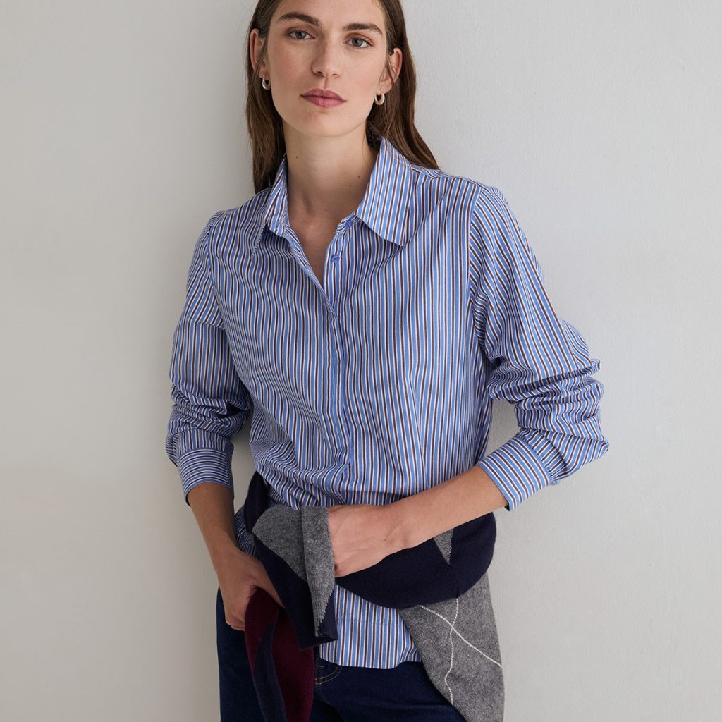 Yerse Regular Fit Poplin Shirt Blue Stripes