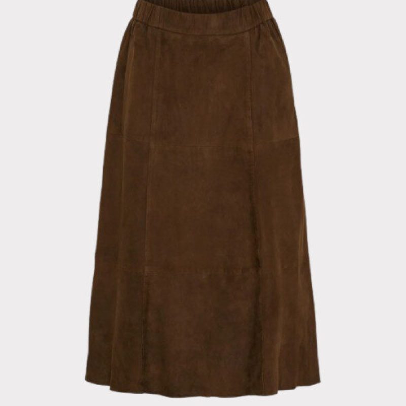 A-shape nederdel i Chocolate Brown Suede fra BTF