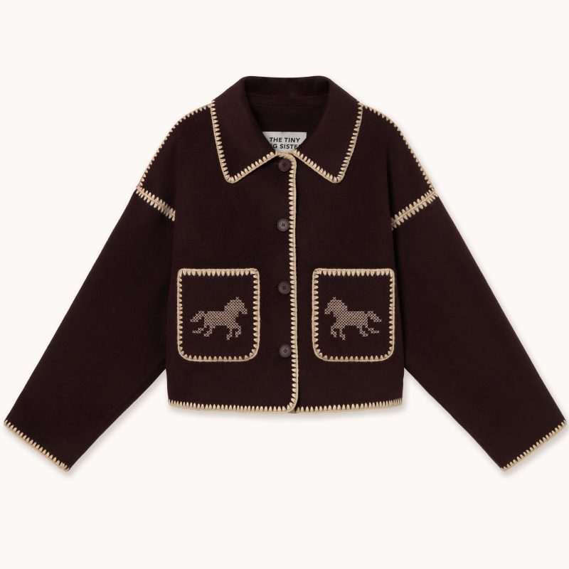 Tinycottons Short Horses Embroidered Coat Charcoal