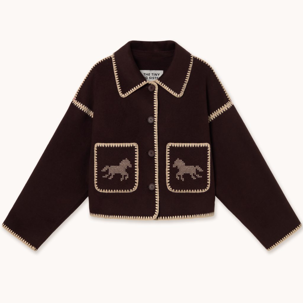 Tinycottons Short Horses Embroidered Coat Charcoal