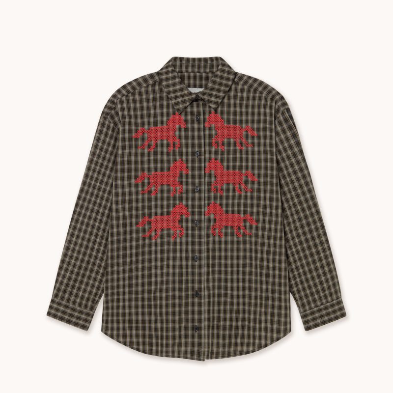 Tinycottons Horses Check Relaxed Shirt Navy
