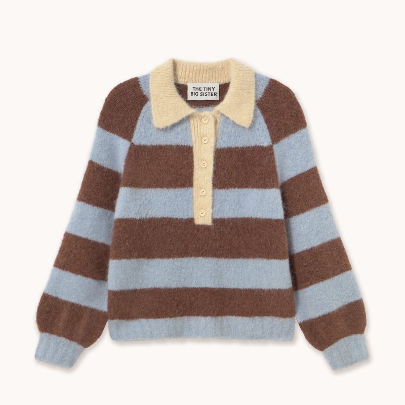 Tinycottons Frank Striped Polo Washed Blue Cacao