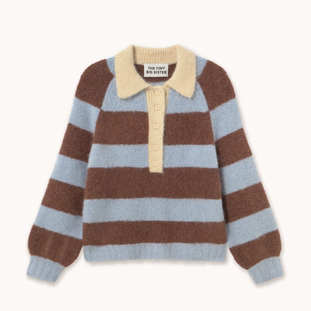 Tinycottons Frank Striped Polo Washed Blue Cacao