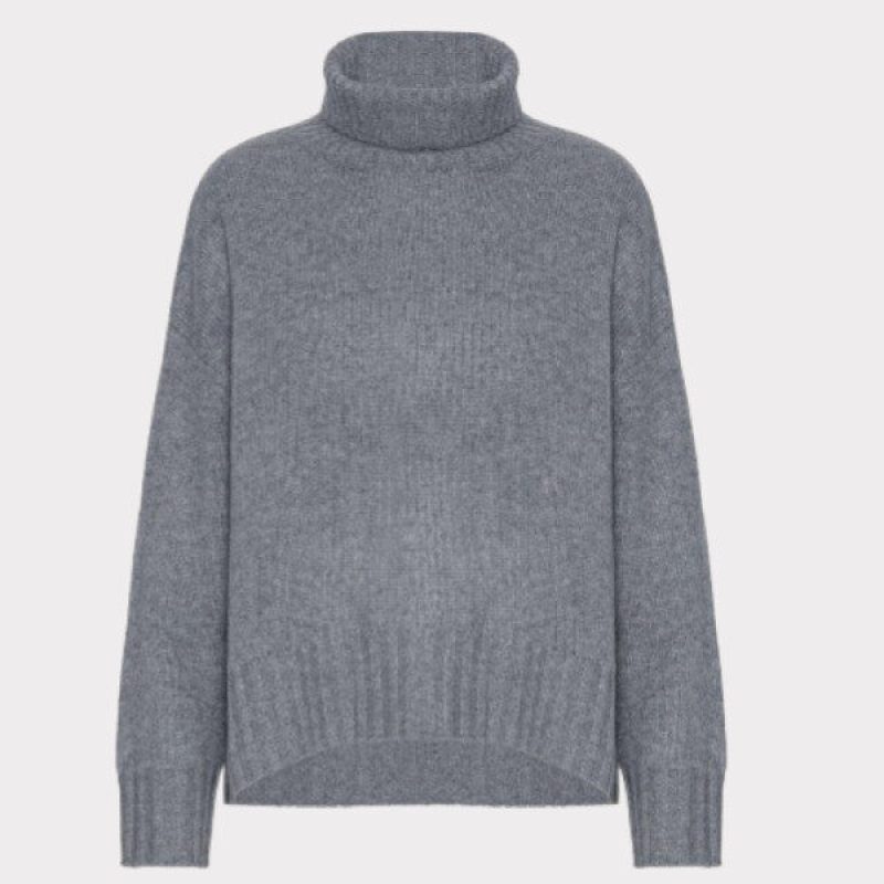 Amalie Rullekrave sweater i mørkegrå cashmere