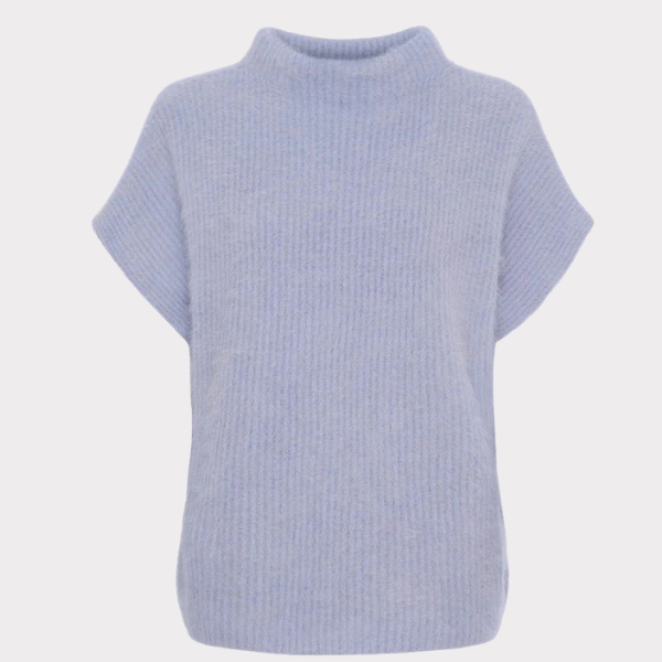 Lyseblå strikpullover med kort ærme. BTF Isabelle Racoon Pullover Light Blue 600 x 600