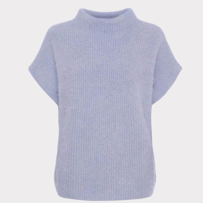 Lyseblå strikpullover med kort ærme. BTF Isabelle Racoon Pullover Light Blue 600 x 600
