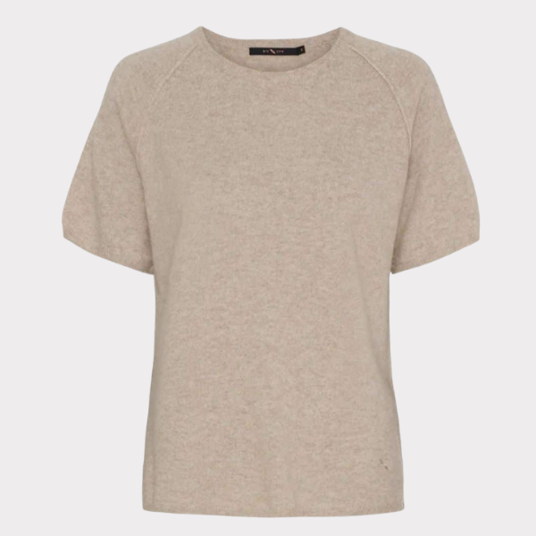 Lys beige cashmere pullover med korte ærmer. BTF Sabrina Cashmere Pullover Cream Melange SS