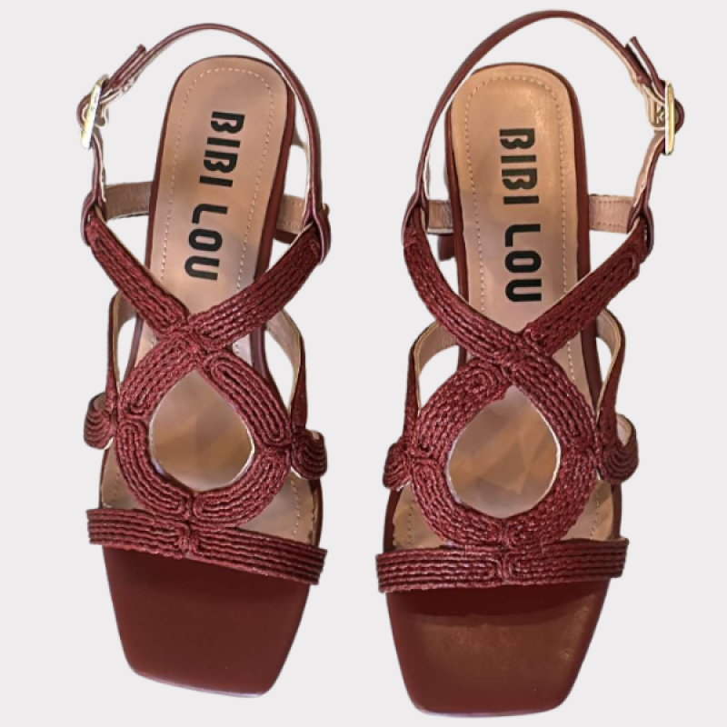 Bibi Lou Flet og skind høj sandal i Burgundy