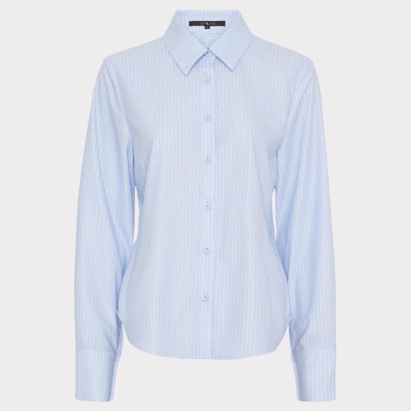 Figursyet bambusskjorte med lyseblå striber