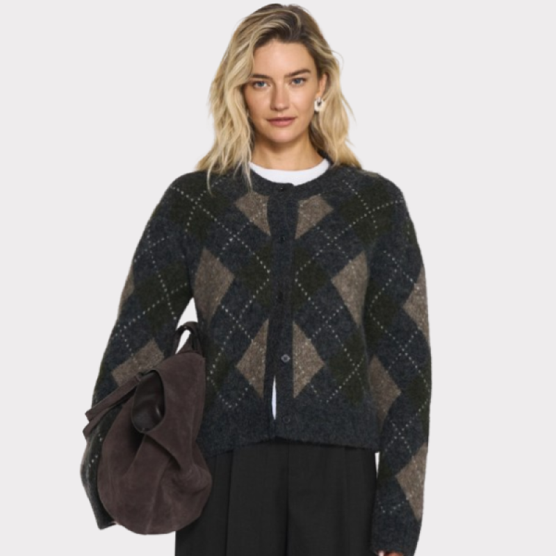Filippa Argyle Cardigan Forest Green Argyle