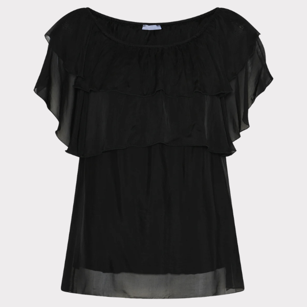 La Rouge Donatella Fringe Top Black
