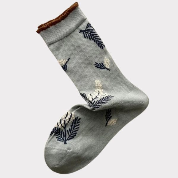 Plisse Derris Sock Grå Med Blomster