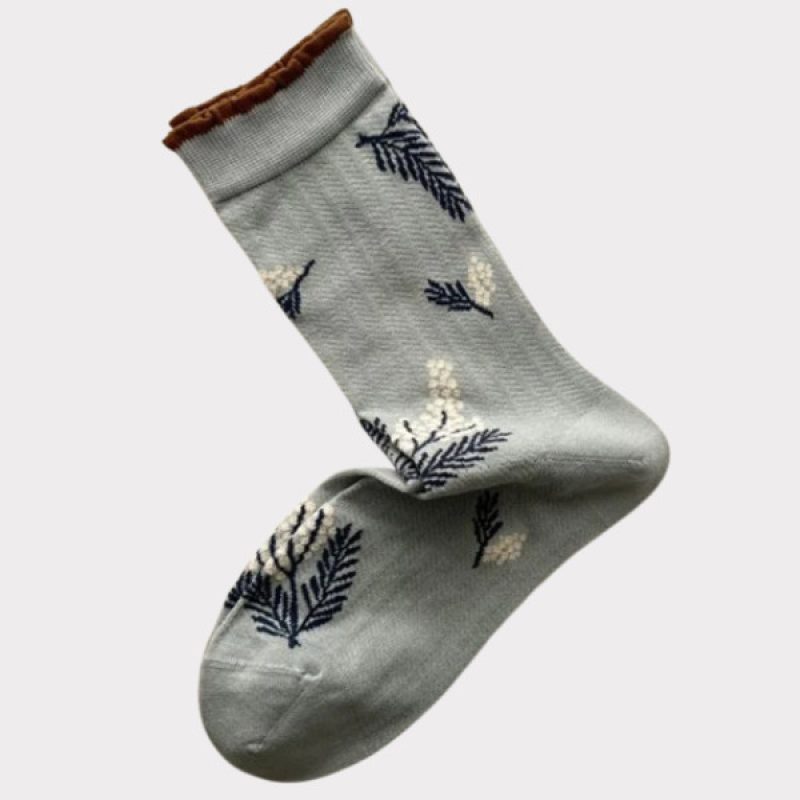 Plisse Derris Sock Grå Med Blomster