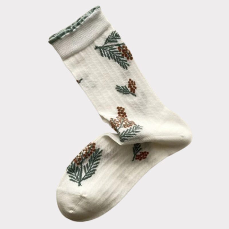 Plisse Derris Sock Hvid Med Blomster