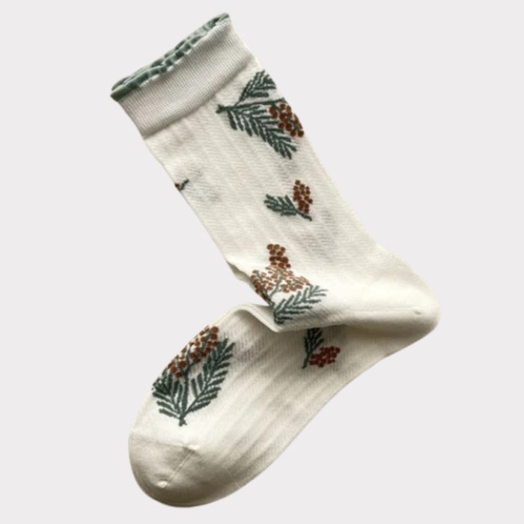 Plisse Derris Sock Hvid Med Blomster
