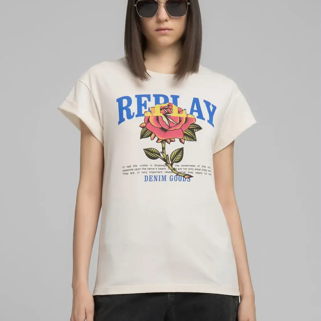 Replay Jersey T-Shirt With Rose