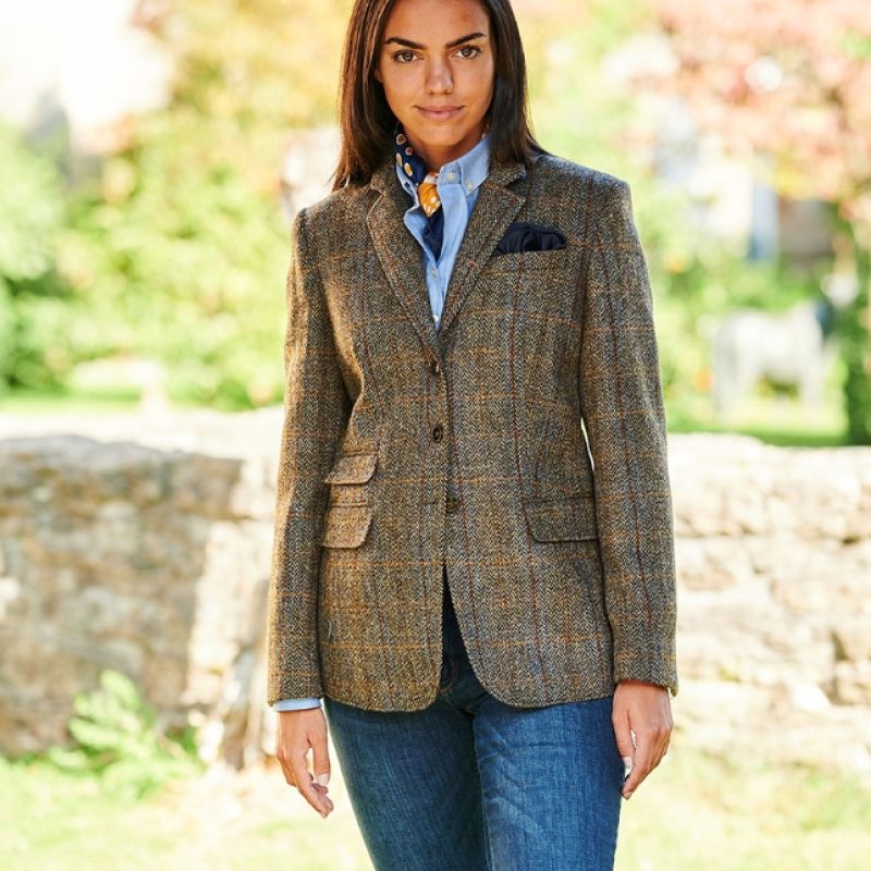 Carola Blazer Green Blue Herringbone