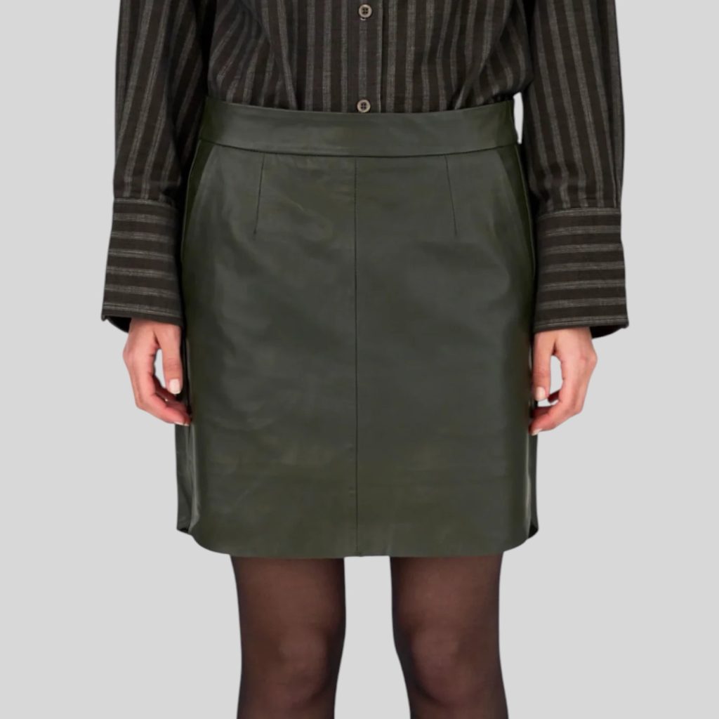 Ivy Copenhagen Kylie Leather Mini Skirt Dark Deep Army
