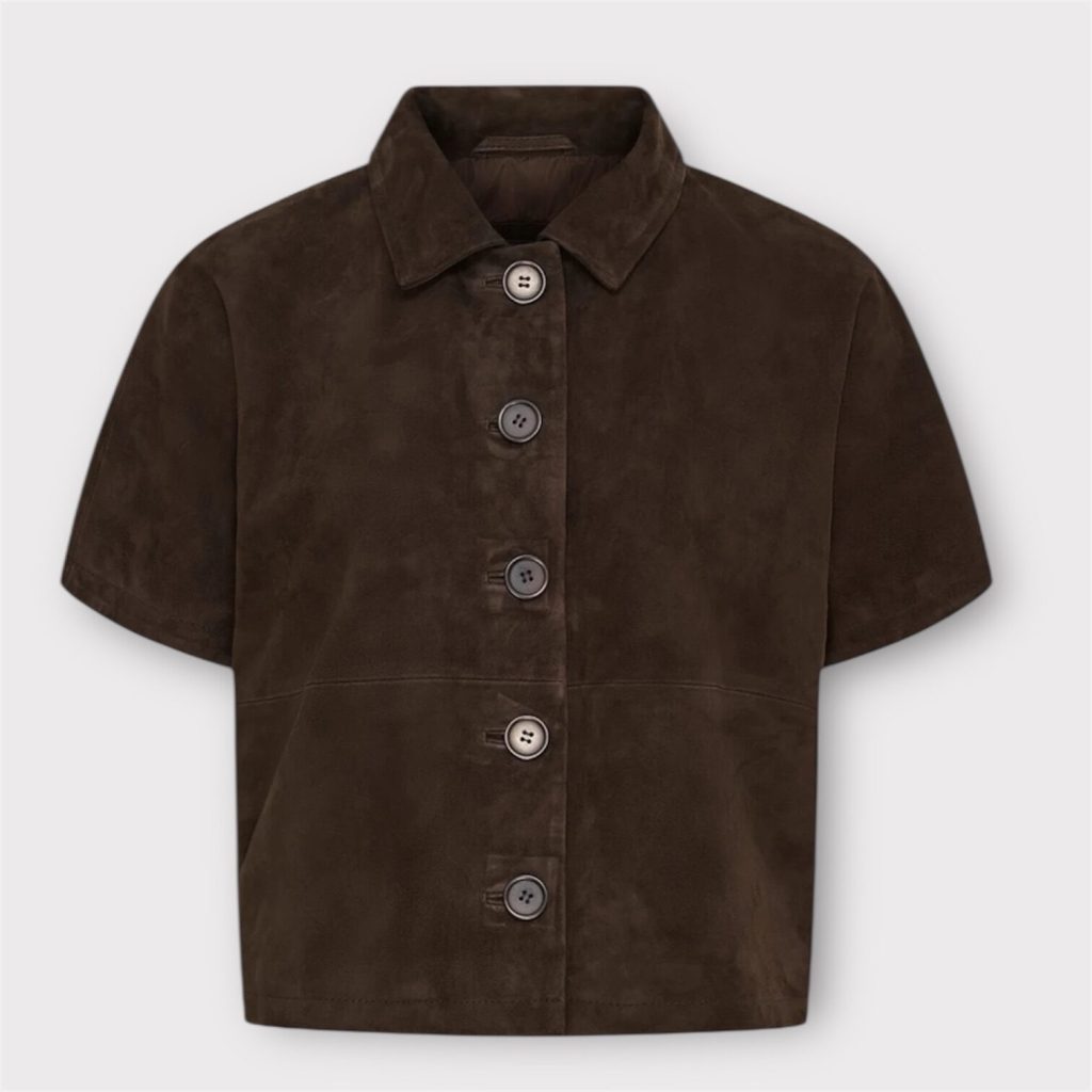 btf suede jacket s short sleeve dark brown