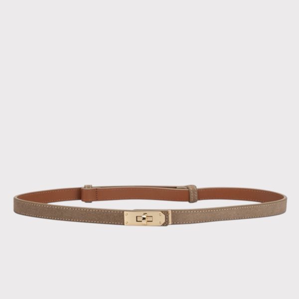 plisse river suede belt beige-gold
