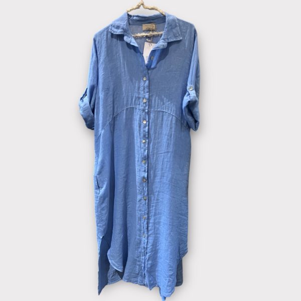hørkjole med knapper sky blue