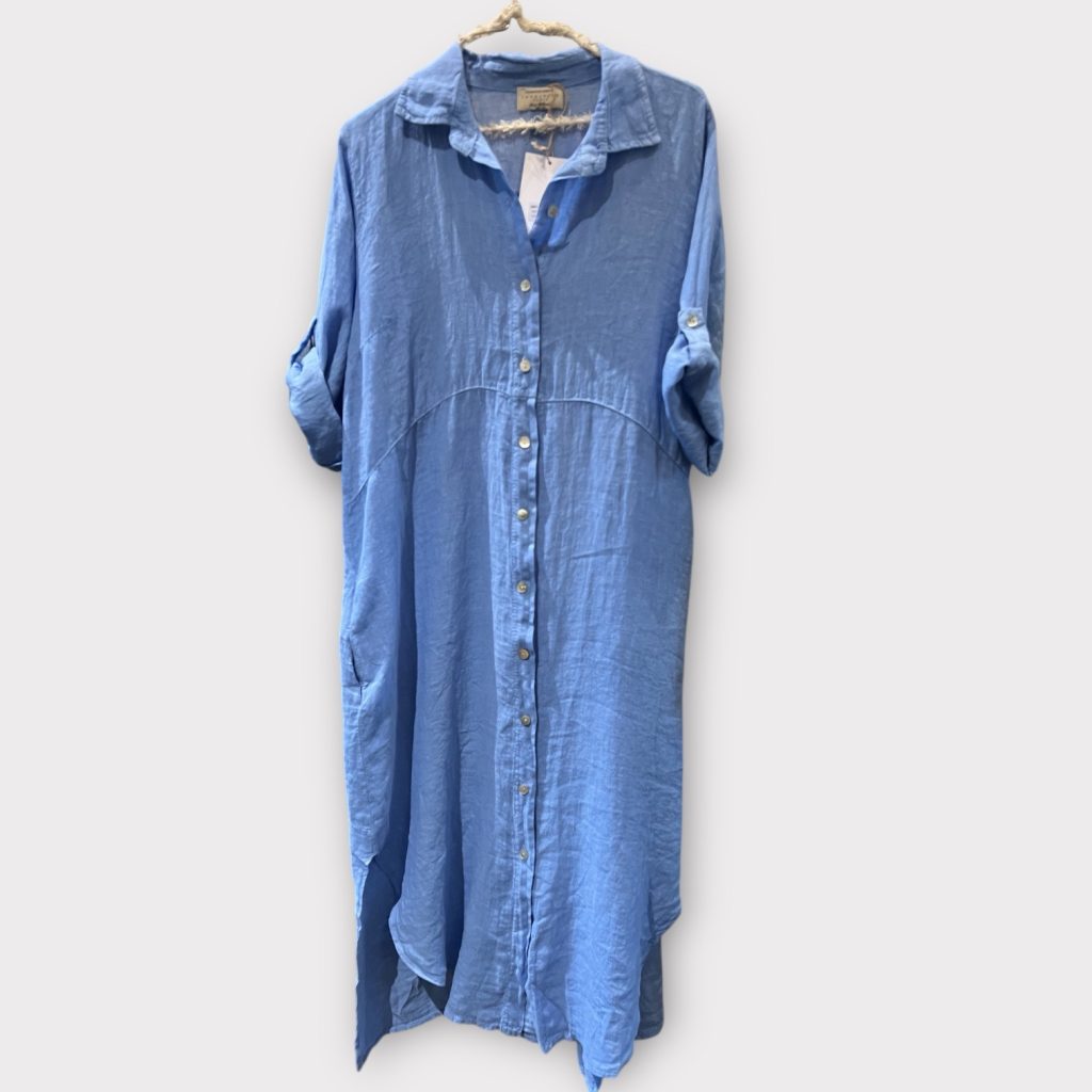 hørkjole med knapper sky blue