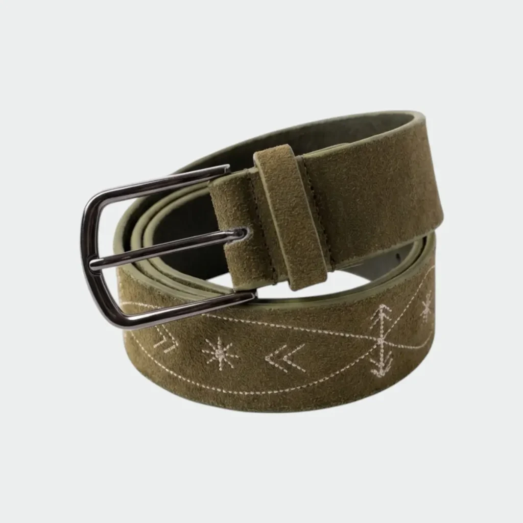 Indi & Cold Embroidered Leather Belt Safari Green