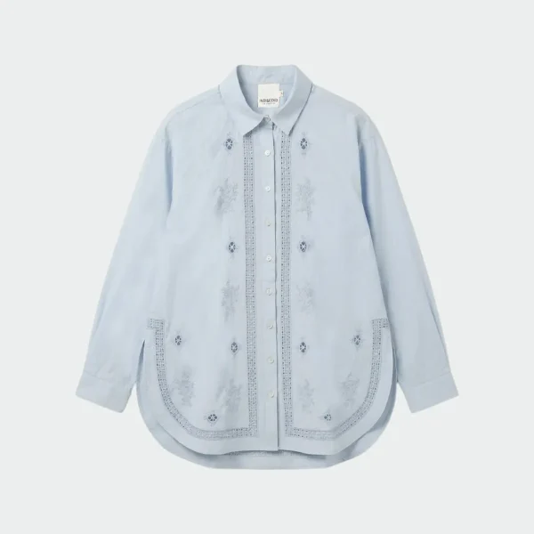 Indi & Cold Embroidered Poplin Maxi Shirt Sky