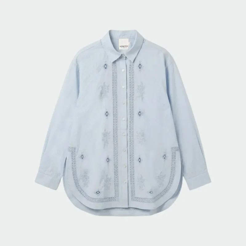 Indi & Cold Embroidered Poplin Maxi Shirt Sky
