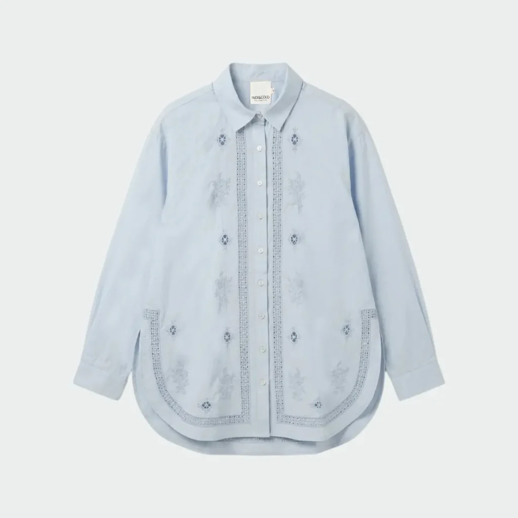 Indi & Cold Embroidered Poplin Maxi Shirt Sky