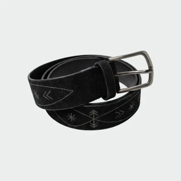 Indi & Cold Embroidered Leather Belt Black
