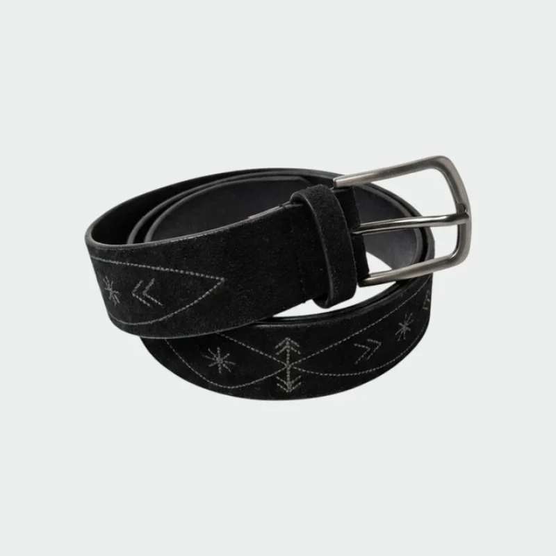 Indi & Cold Embroidered Leather Belt Black